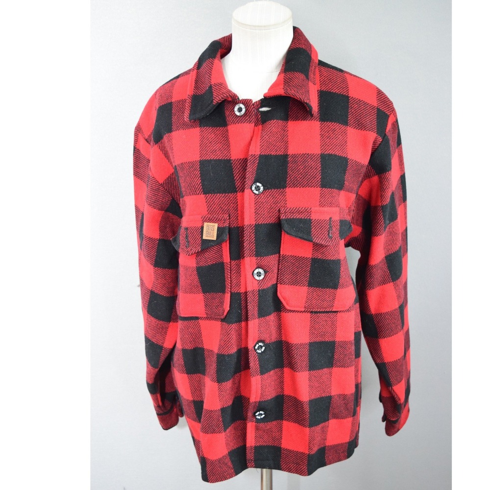 Big Bill Wool Shirt Jacket Small Red Black Buffalo Plaid Workwear Men Canada 452